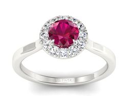Pierścionek z rubinem i brylantami białe złoto - p16438br