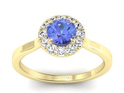 Pierścionek z tanzanitem i brylantami żółte złoto - p16438zt