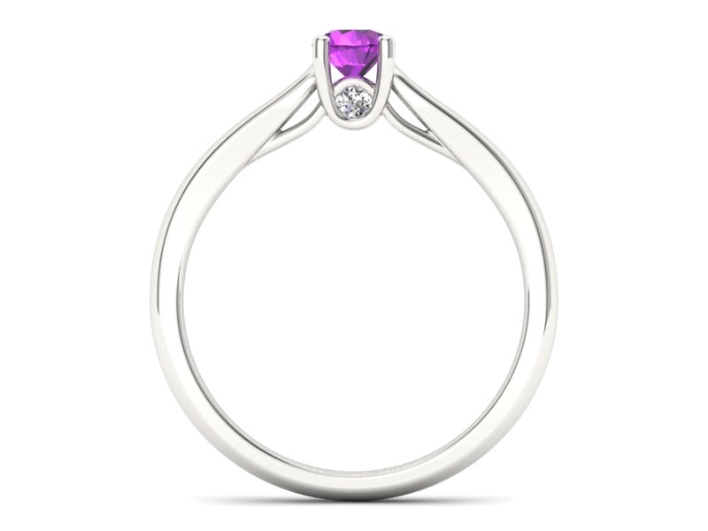 Złoty pierścionek z ametystem i brylantami - p16442bat - 2