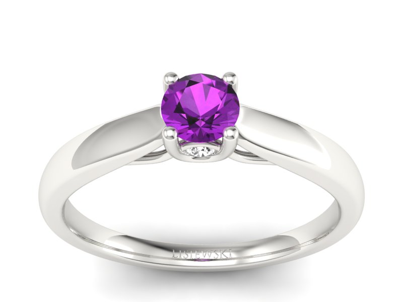 Złoty pierścionek z ametystem i brylantami - p16442bat - 1