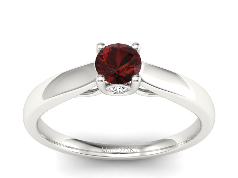 Pierścionek z granatem i brylantami białe złoto - p16442bgr - 1