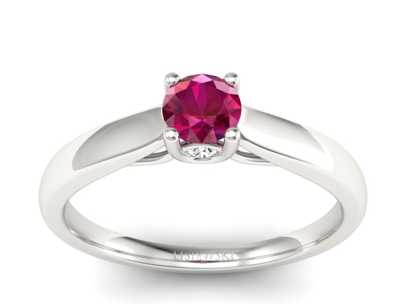 Pierścionek z rubinem i brylantami białe złoto - p16442br - 1