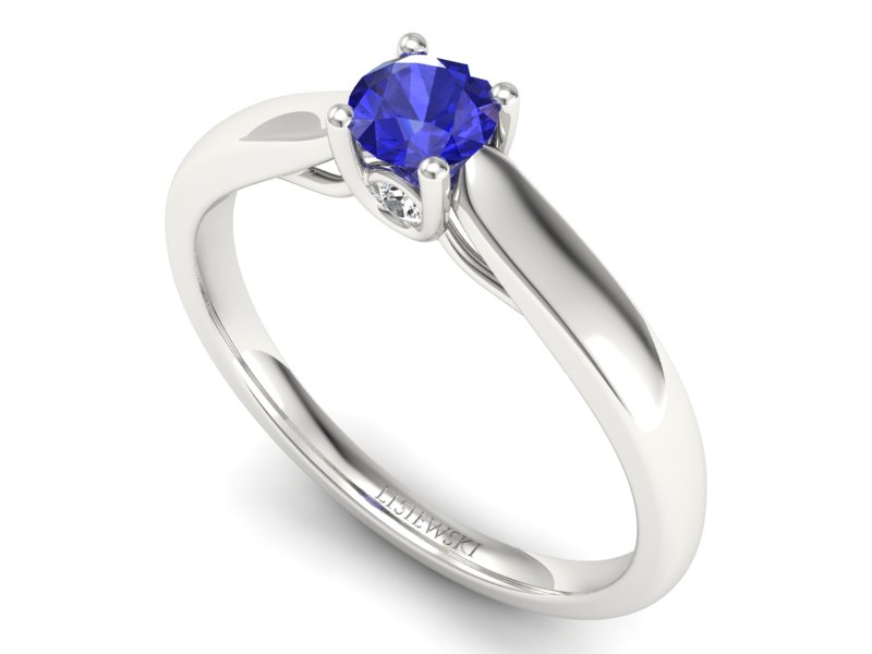 Pierścionek z szafirem i brylantem białe złoto - p16442bszc - 3