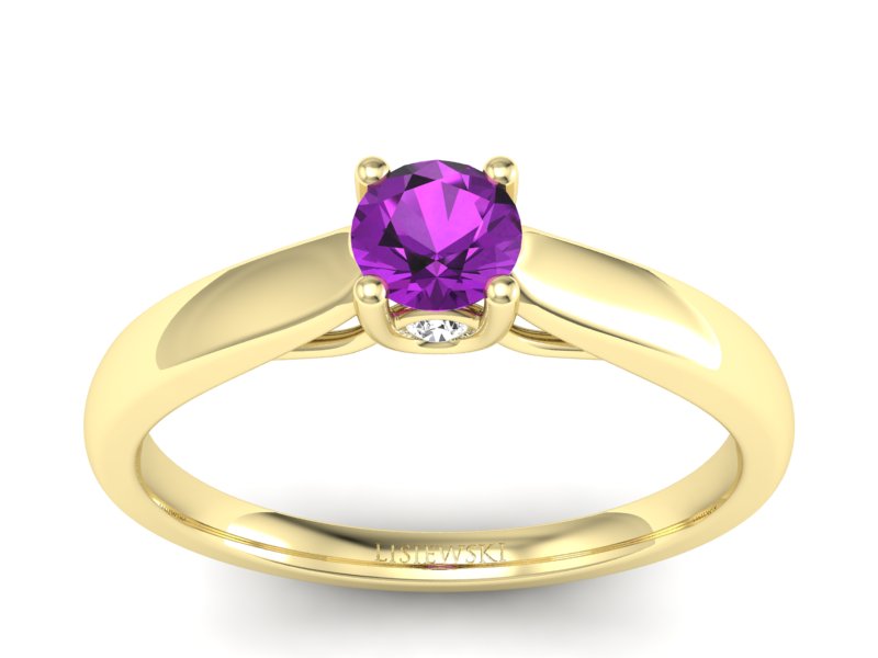 Pierścionek z ametystem i brylantem żółte złoto - p16442zat - 1