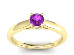 Pierścionek z ametystem i brylantem żółte złoto - p16442zat