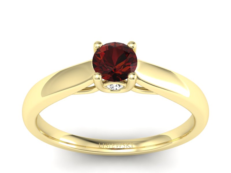 Złoty pierścionek z granatem i brylantami - p16442zgr - 1