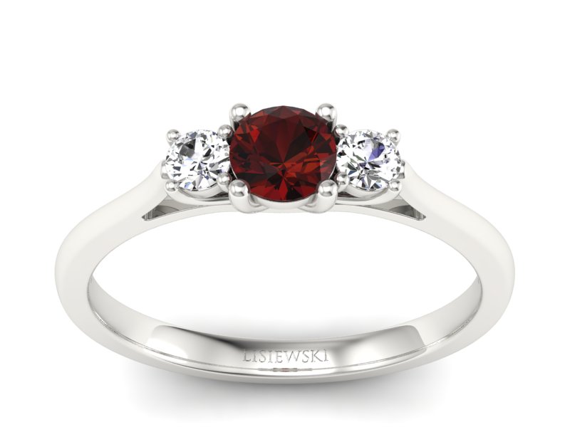 Pierścionek z granatem i brylantami białe złoto - p16449bgr - 1