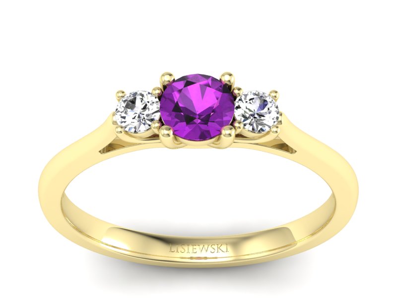 Pierścionek z ametystem i brylantami żółte złoto - p16449zat - 1