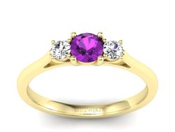 Pierścionek z ametystem i brylantami żółte złoto - p16449zat