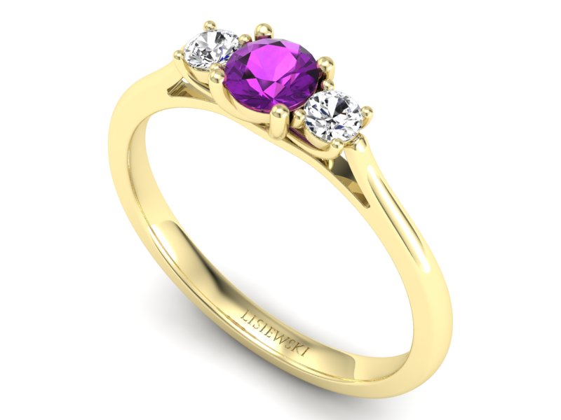 Pierścionek z ametystem i brylantami żółte złoto - p16449zat - 3