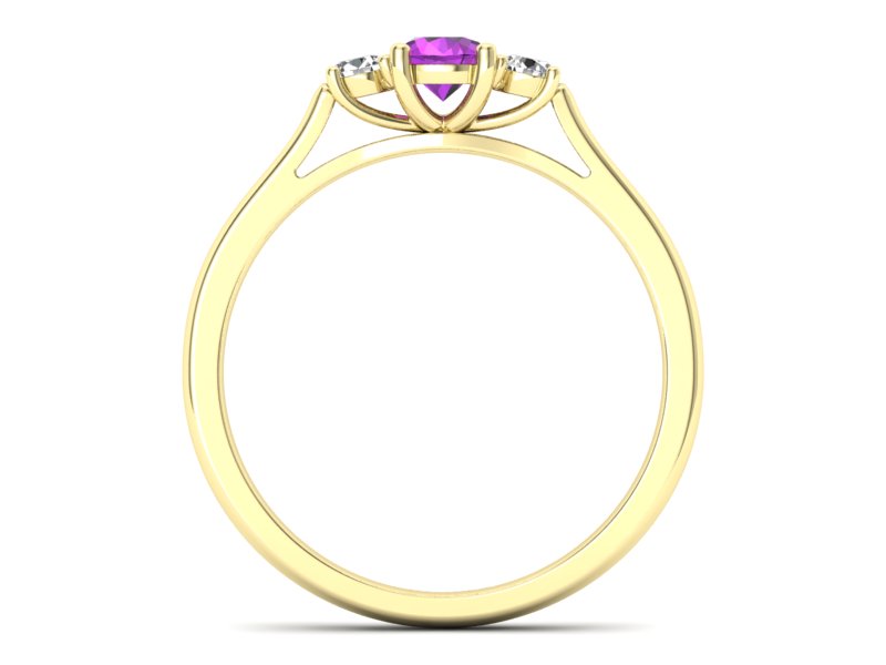 Pierścionek z ametystem i brylantami żółte złoto - p16449zat - 2