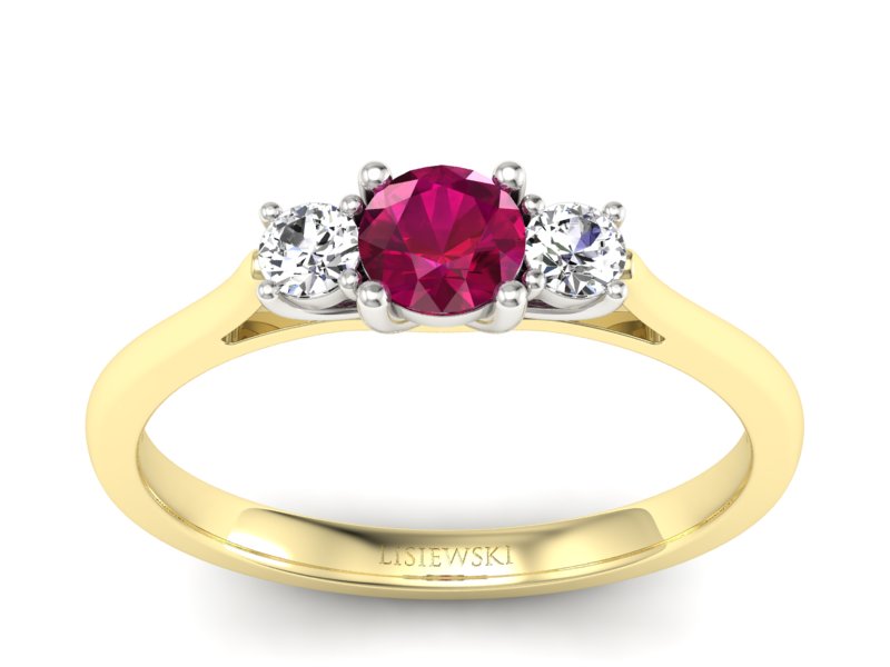 Pierścionek rubin i diament żółte białe złoto - p16449zbr - 1