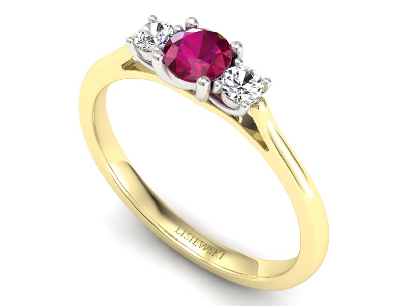 Pierścionek rubin i diament żółte białe złoto - p16449zbr - 3