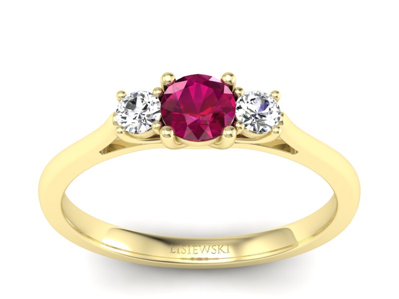 Złoty pierścionek z rubinem i brylantami - p16449zr - 1