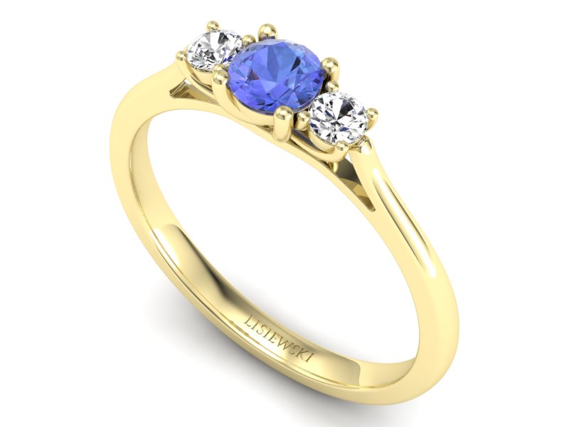 Pierścionek z tanzanitem i brylantami żółte złoto - p16449zt - 3