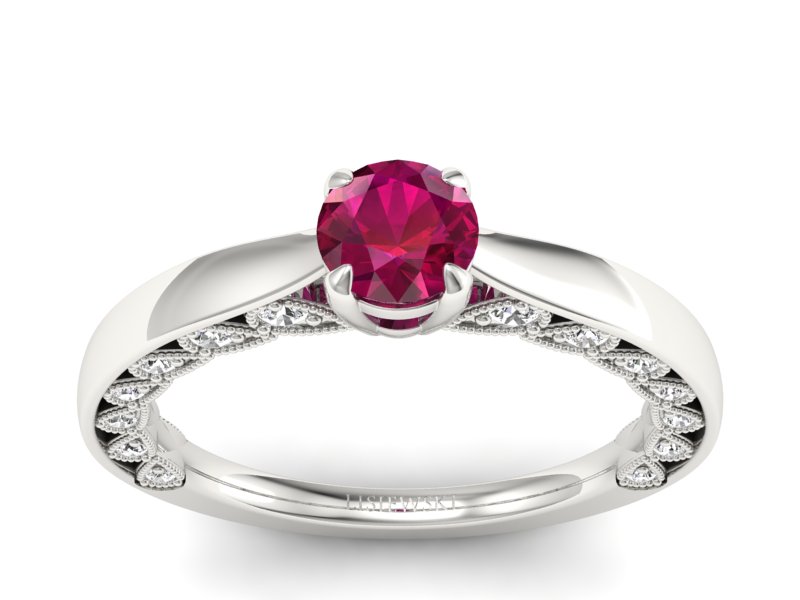Pierścionek z rubinem i brylantami białe złoto - p16450br - 1