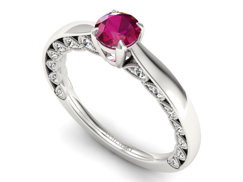 Pierścionek z rubinem i brylantami białe złoto - p16450br - 3
