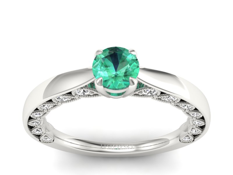 Złoty pierścionek ze szmaragdem i brylantami - p16450bsm - 1