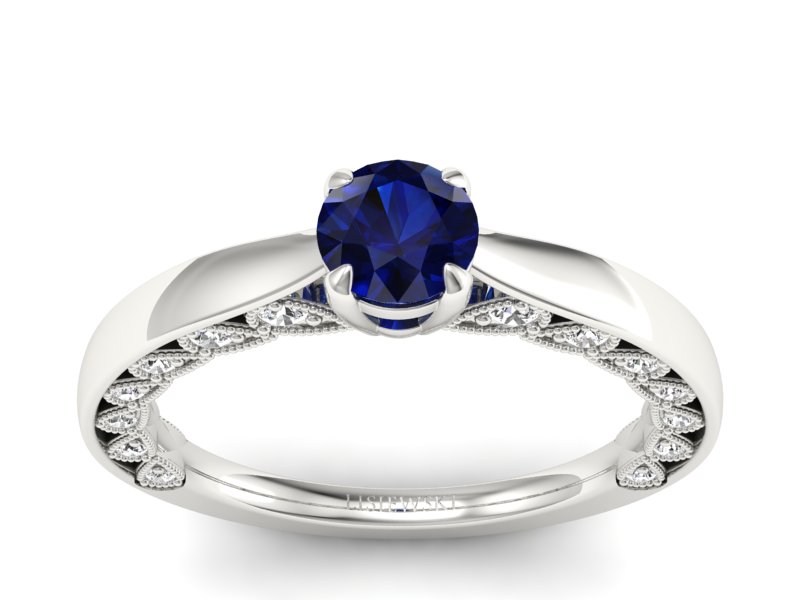 Pierścionek z szafirem i brylantami białe złoto - p16450bsz - 1