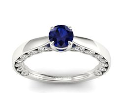 Pierścionek z szafirem i brylantami białe złoto - p16450bsz