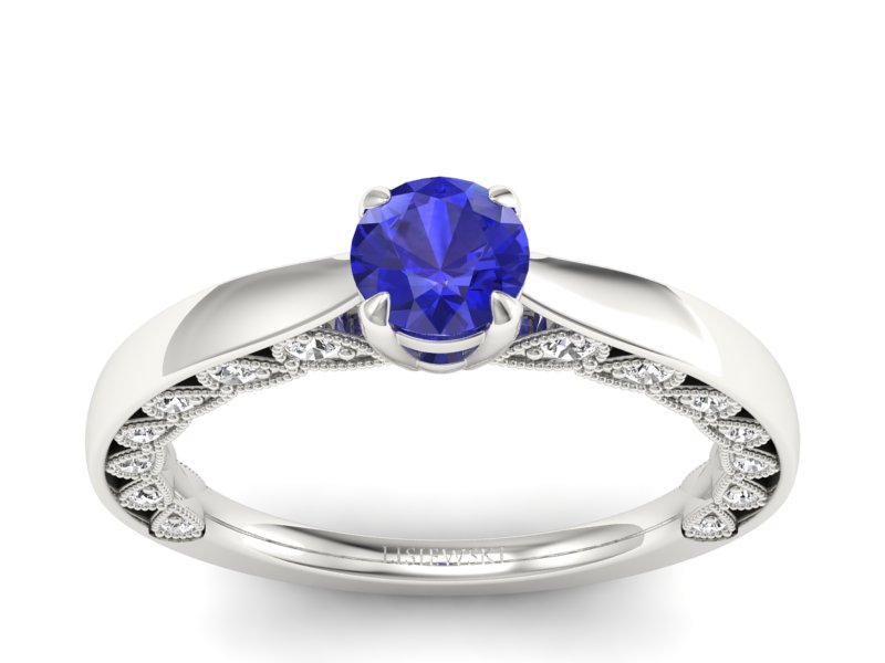 Pierścionek z szafirem i brylantami białe złoto - p16450bszc - 1