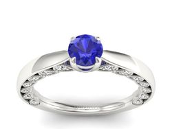 Pierścionek z szafirem i brylantami białe złoto - p16450bszc