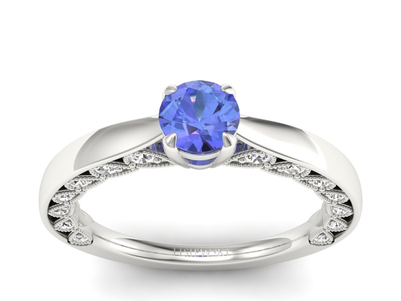 Pierścionek z tanzanitem białe złoto i brylantami - p16450bt - 1
