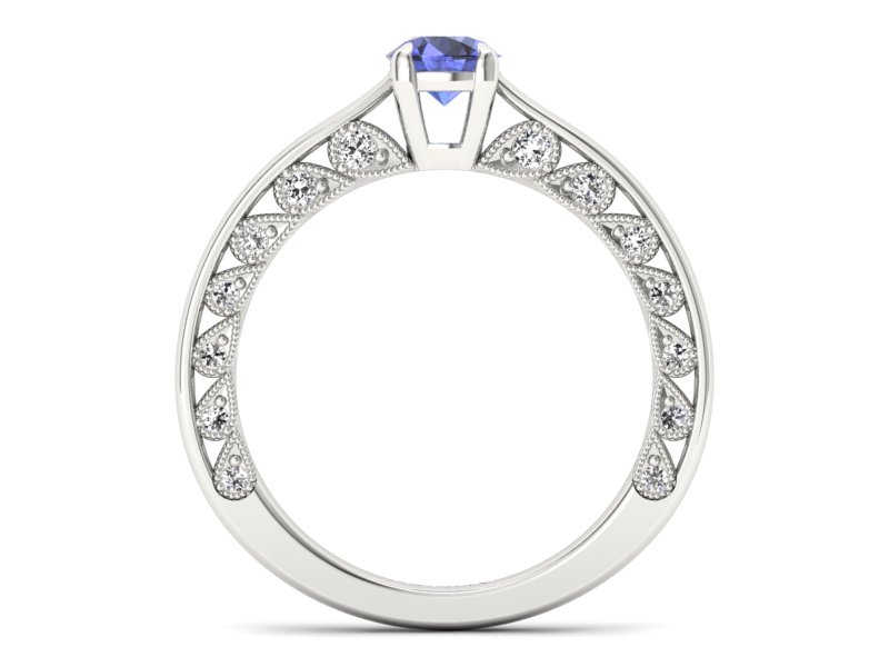 Pierścionek z tanzanitem białe złoto i brylantami - p16450bt - 2