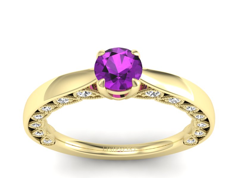 Pierścionek z ametystem i brylantami żółte złoto - p16450zat - 1