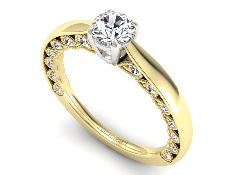 Pierścionek z diamentami żółte i białe złoto - p16450zb - 3