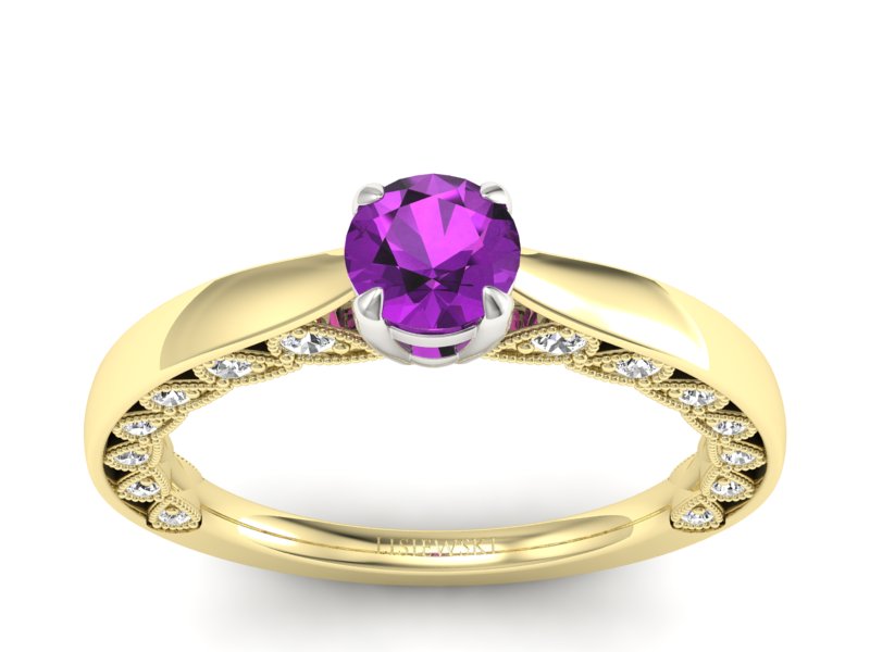 Pierścionek z ametystem i brylantami - p16450zbat - 1