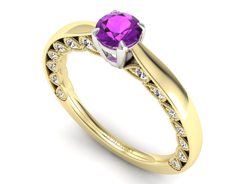 Pierścionek z ametystem i brylantami - p16450zbat - 3