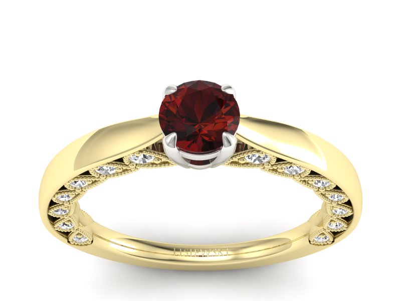 Złoty pierścionek z granatem i diamentami - p16450zbgr - 1