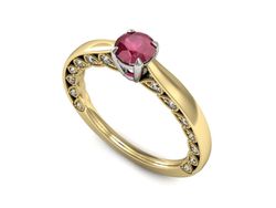 Pierścionek z rubinem i diamentami złoto 585 - p16450zbr