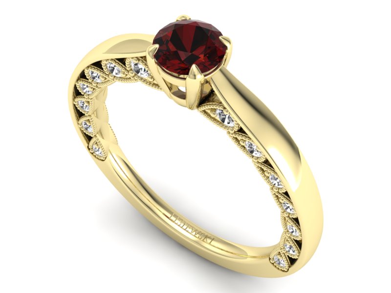 Złoty pierścionek z granatem i brylantami - p16450zgr - 3