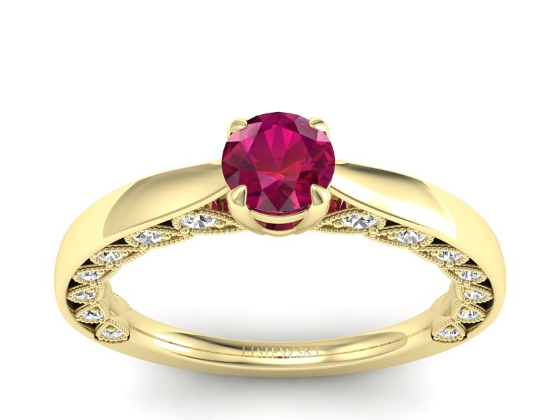 Złoty pierścionek z rubinem i brylantem - p16450zr - 1