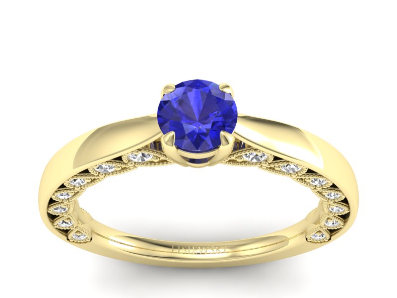 Złoty pierścionek z szafirem i brylantami - p16450zszc - 1