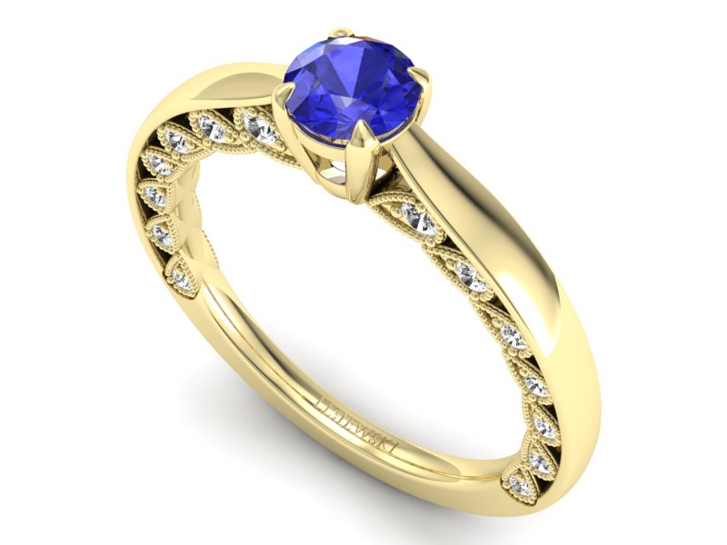 Złoty pierścionek z szafirem i brylantami - p16450zszc - 3