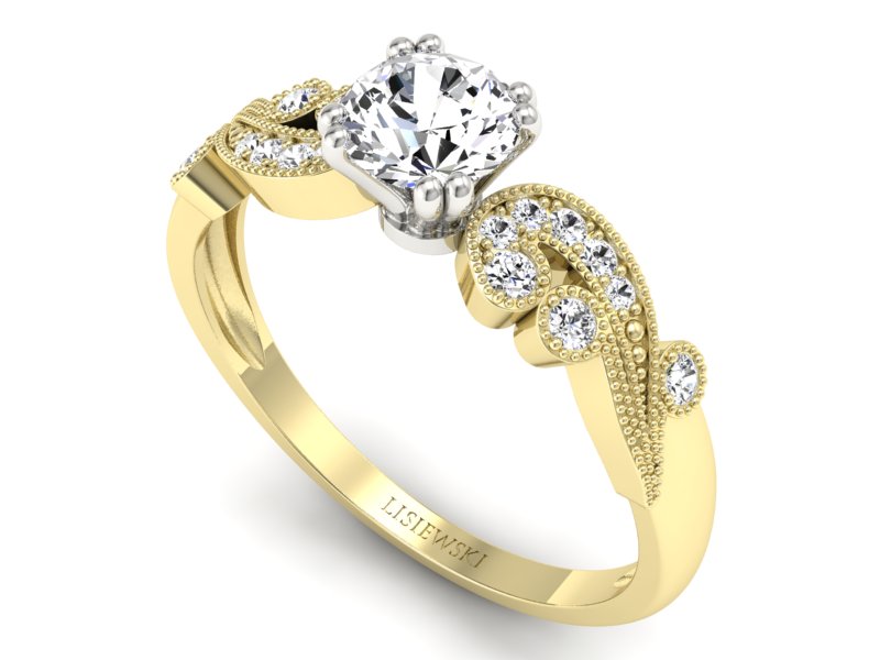 Pierścionek z diamentami żółte i białe złoto - p16451zb - 3