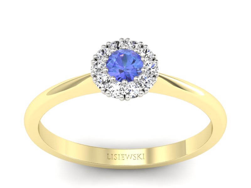 Złoty pierścionek z tanzanitem i diamentami - p16455zbt - 1
