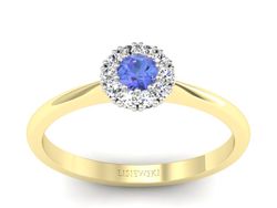 Złoty pierścionek z tanzanitem i diamentami - p16455zbt