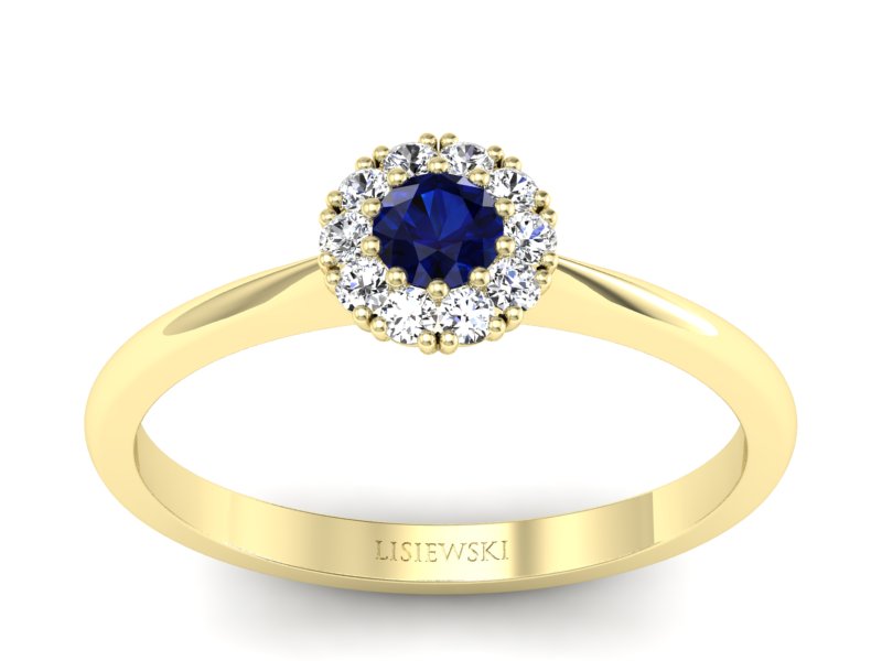 Złoty pierścionek z szafirem i diamentami - p16455zsz - 1