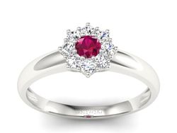 Pierścionek z rubinem i brylantami białe złoto - p16458br