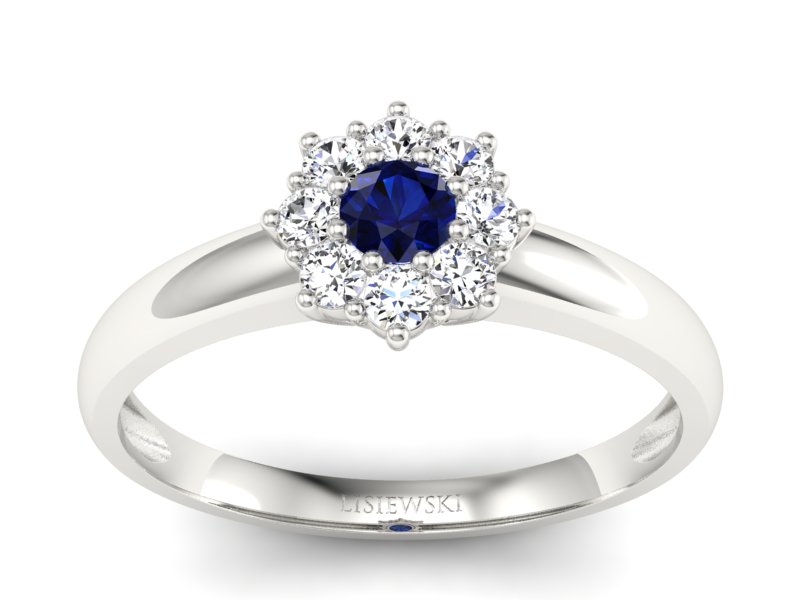 Pierścionek z szafirem i brylantami białe złoto - p16458bsz - 1