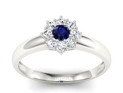 Pierścionek z szafirem i brylantami białe złoto - p16458bsz
