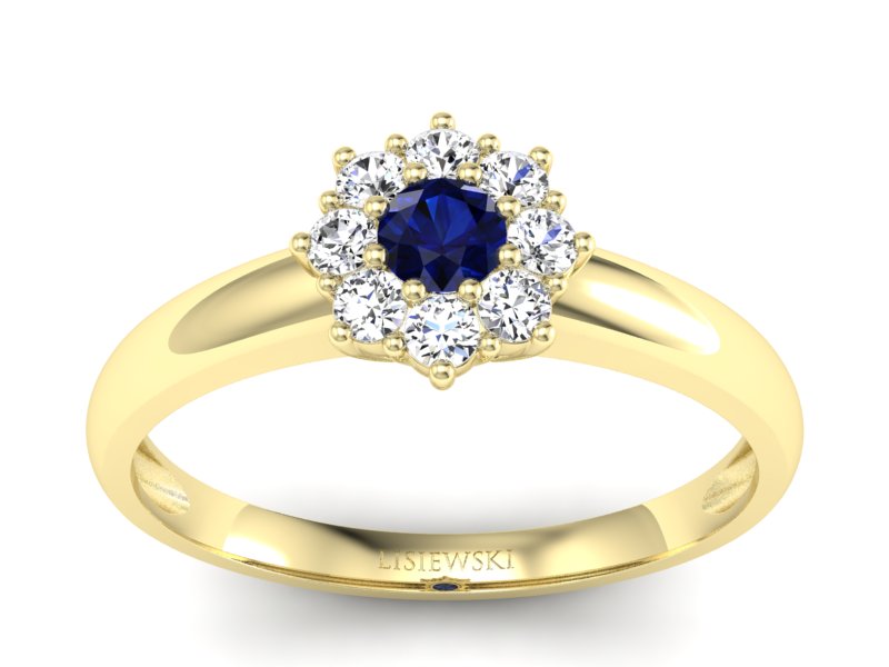 Złoty pierścionek z szafirem i diamentami - p16458zsz - 1