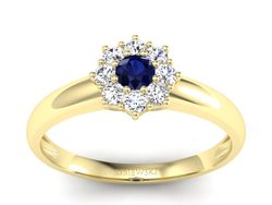 Złoty pierścionek z szafirem i diamentami - p16458zsz