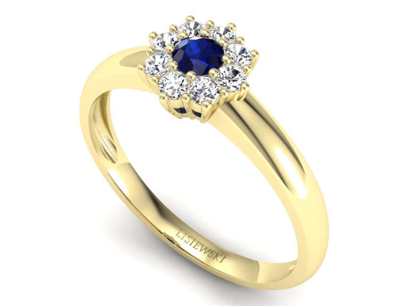 Złoty pierścionek z szafirem i diamentami - p16458zsz - 3