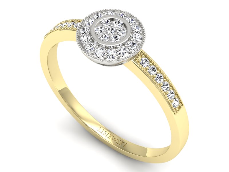 Pierścionek z diamentami żółte i białe złoto - p16459zb - 3