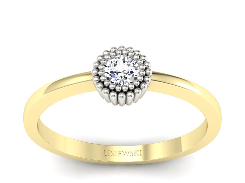 Pierścionek z brylantem żółte i białe złoto 585 - p16462zb - 1